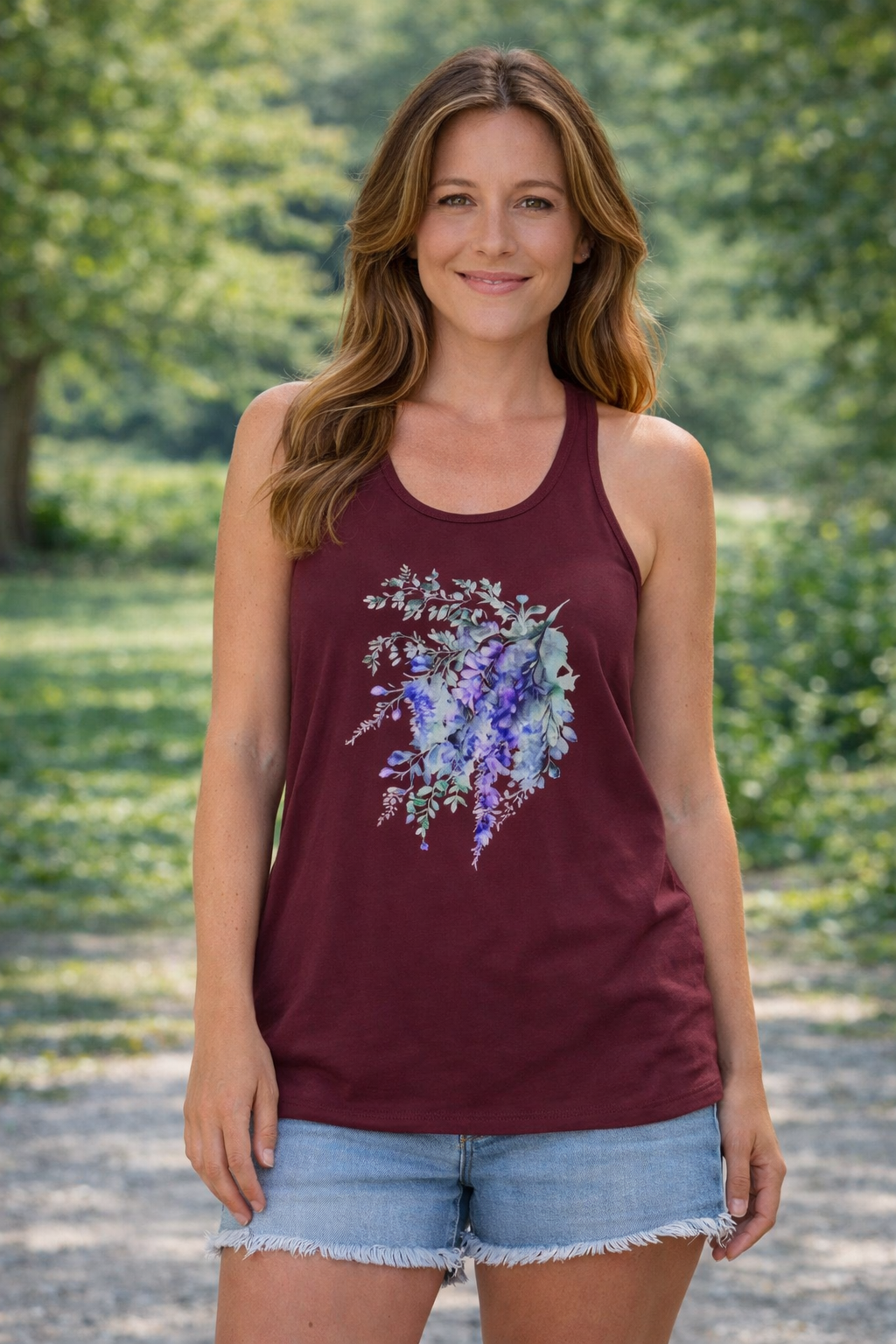 Wisteria Watercolor Racerback Tank Top - Floral Spring Women's Tank