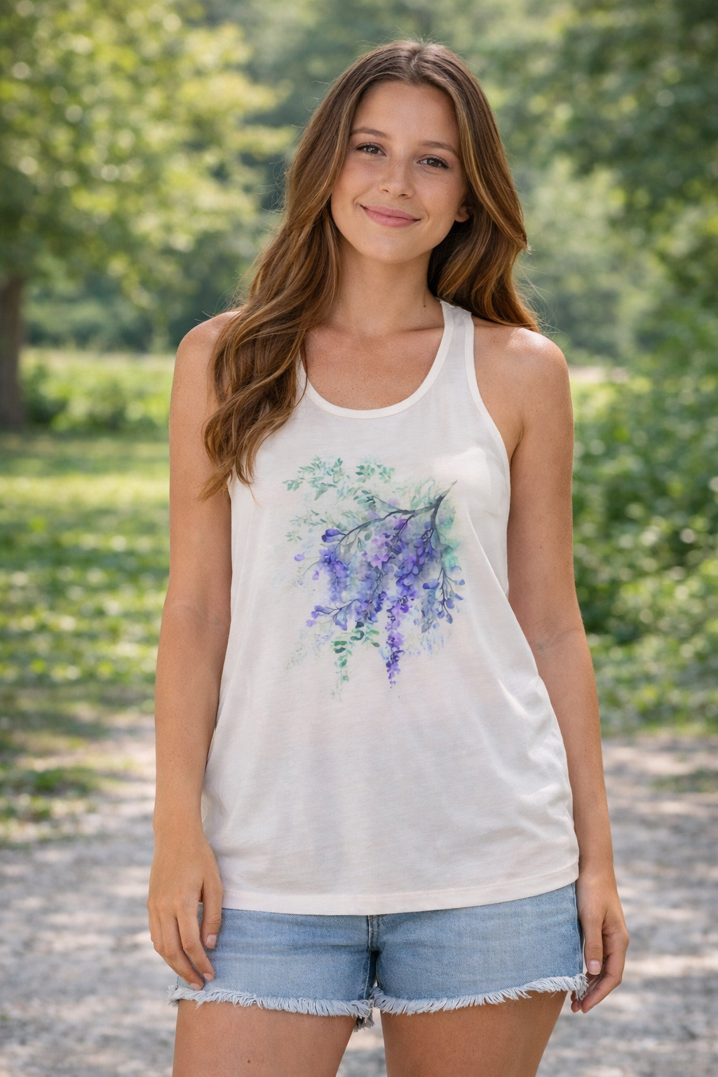 Wisteria Watercolor Racerback Tank Top - Floral Spring Women's Tank