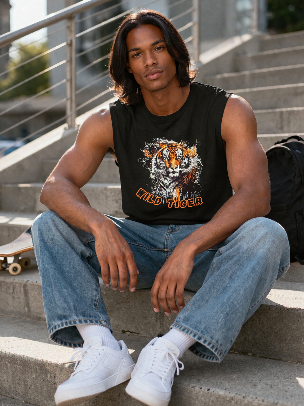 Wild Tiger Muscle Tank, Tiger Head Graphic Tank Top, Men's Tiger Shirt, Unisex Tiger Tank, Streetwear Tiger Tee