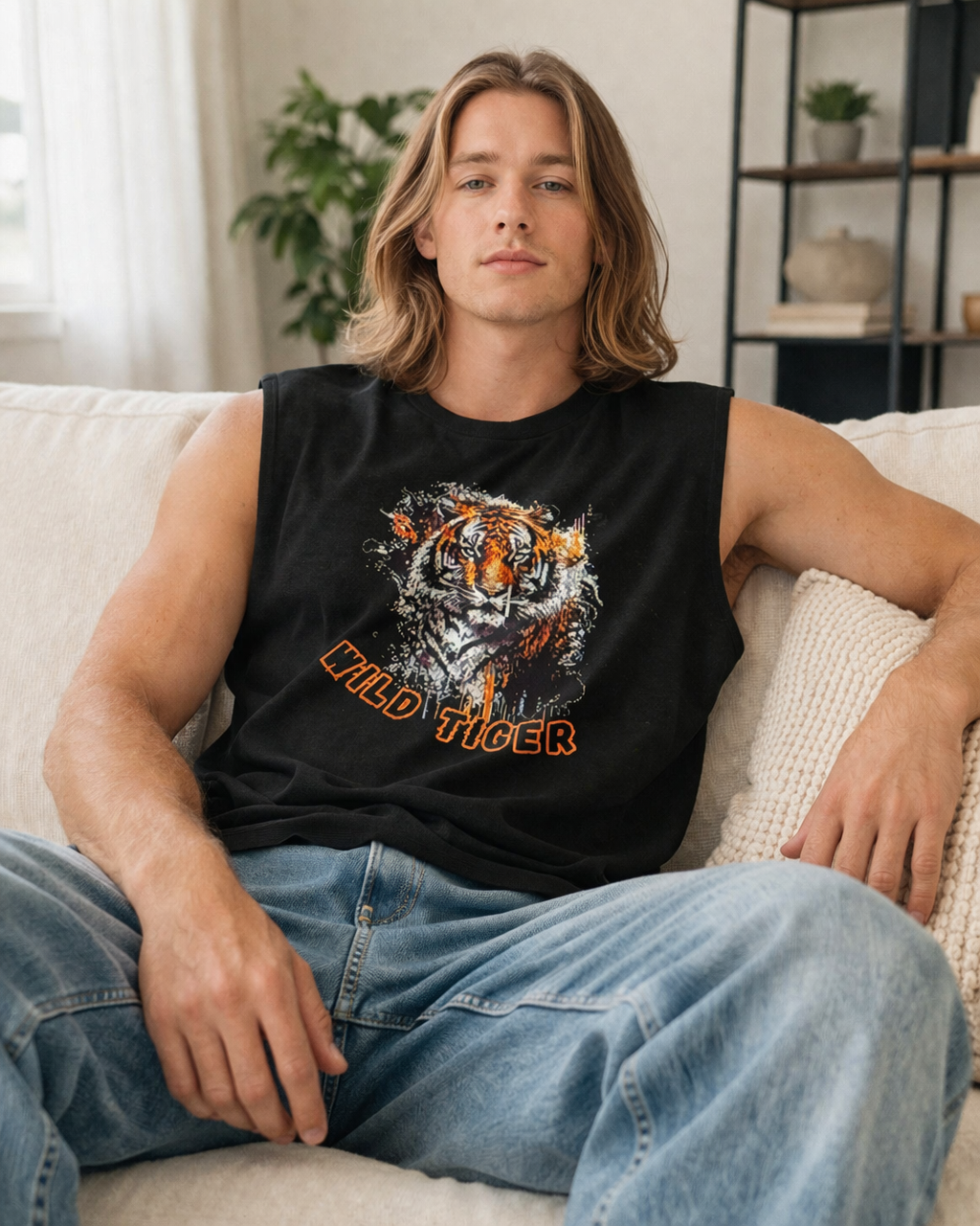 Wild Tiger Muscle Tank, Tiger Head Graphic Tank Top, Men's Tiger Shirt, Unisex Tiger Tank, Streetwear Tiger Tee