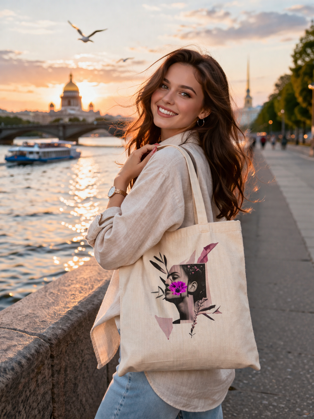 Aesthetic Floral Canvas Tote Bag 🌸 Trendy Everyday Bag
