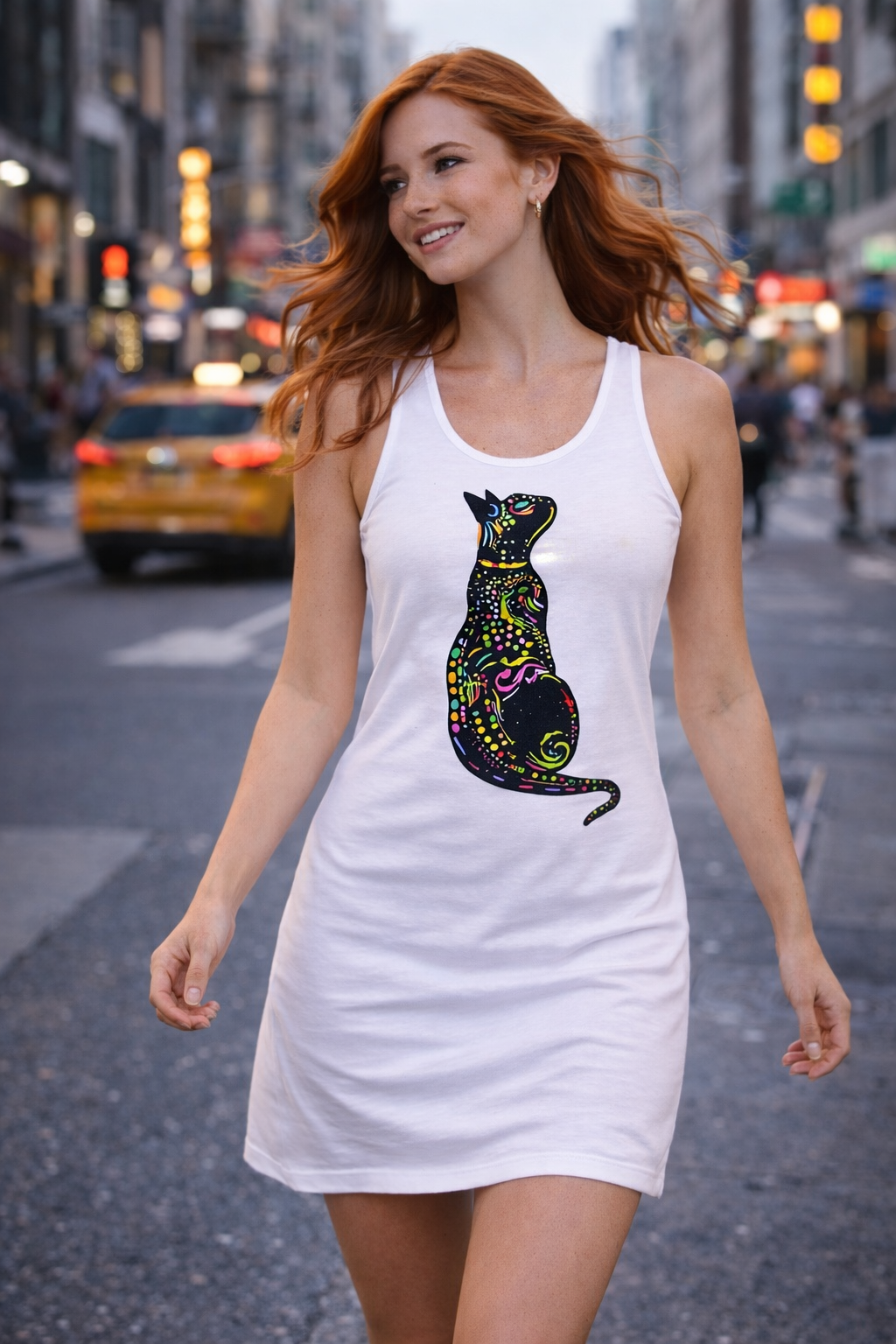 Cat Lover Dress, Colorful Artistic Cat Design, Racerback Dress