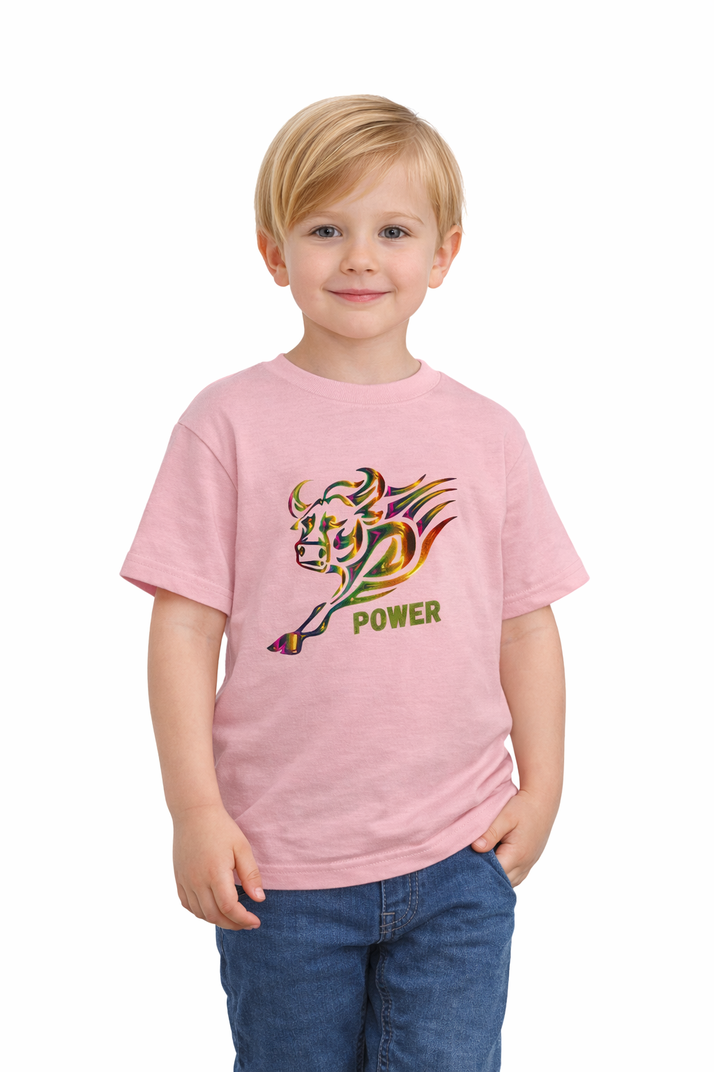 Toddler Tee — Colorful Charging Bull "Power" Graphic