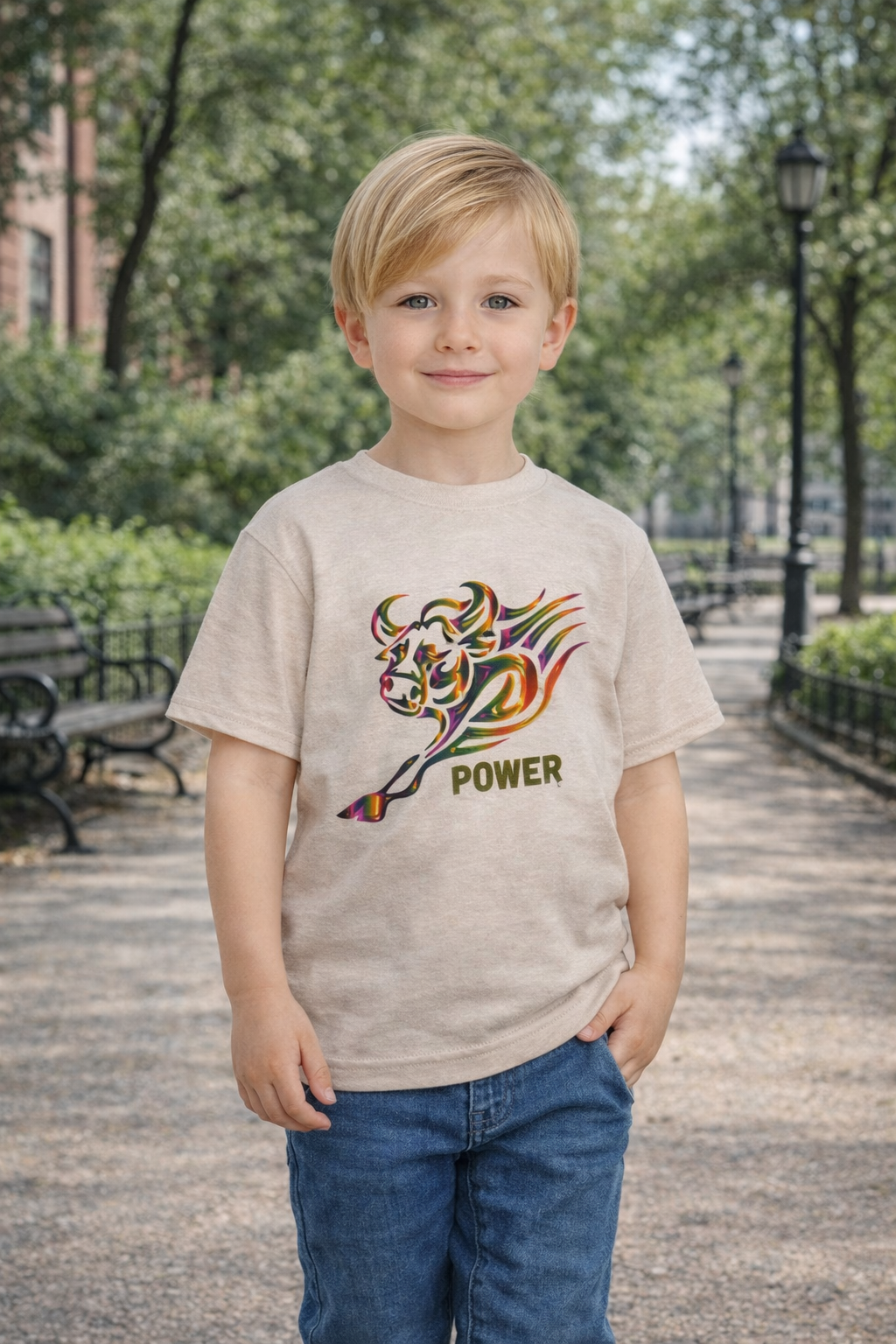 Toddler Tee — Colorful Charging Bull "Power" Graphic