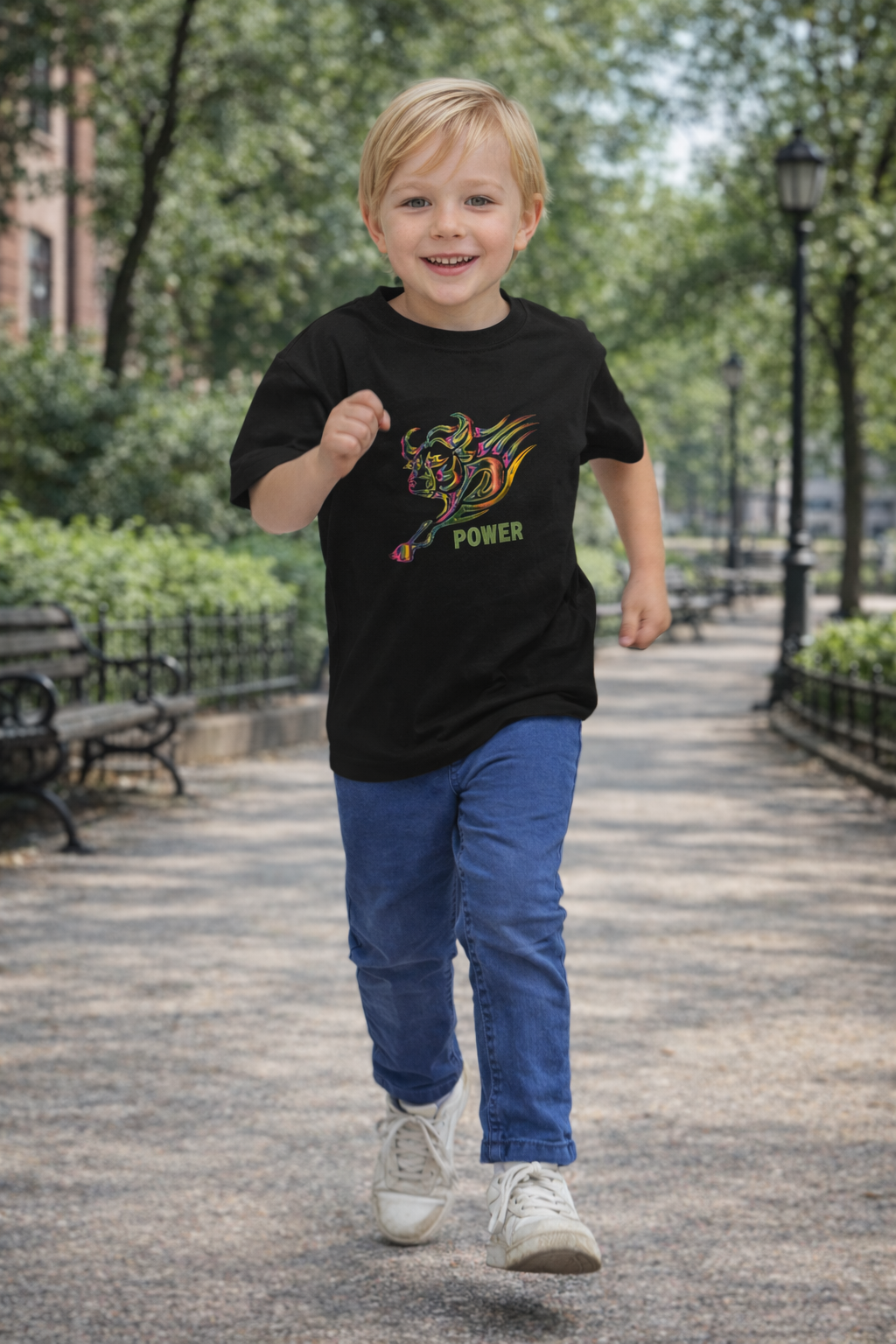 Toddler Tee — Colorful Charging Bull "Power" Graphic