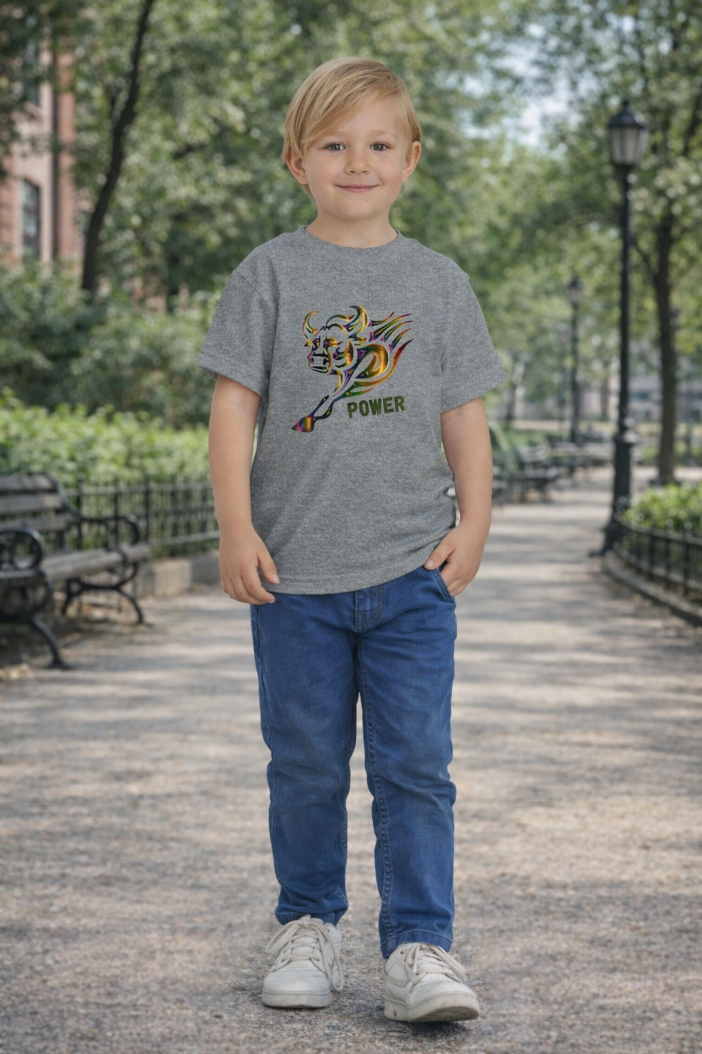 Toddler Tee — Colorful Charging Bull "Power" Graphic