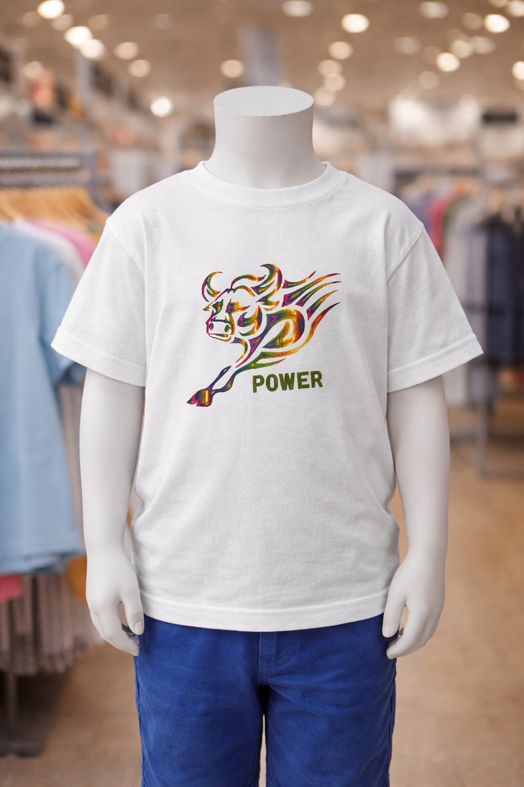 Toddler Tee — Colorful Charging Bull "Power" Graphic