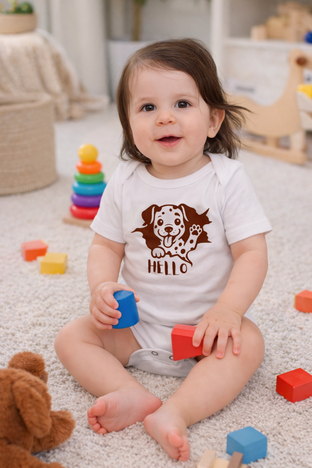 Cute Puppy Baby Bodysuit | Dalmatian Dog Onesie | Funny Hello Baby Outfit