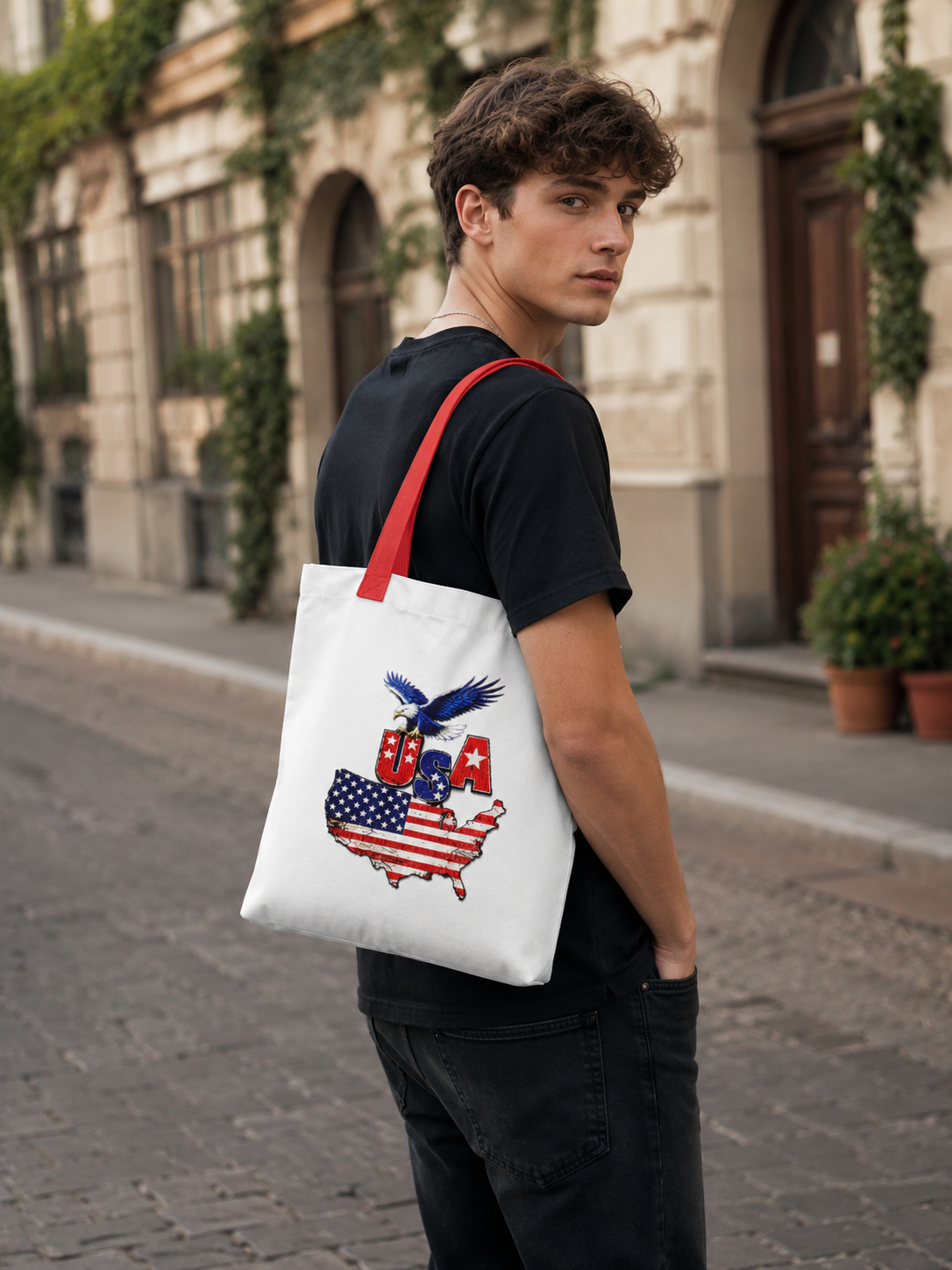 USA Patriotic Tote Bag with Eagle & American Flag Design 🇺🇸