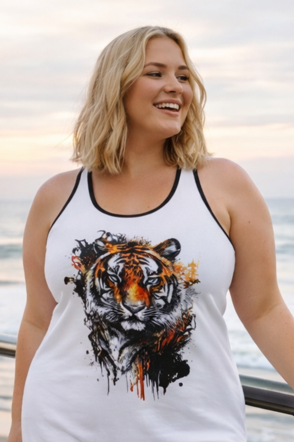 Tiger Watercolor Racerback Summer Dress — Artistic Floral Tiger Print