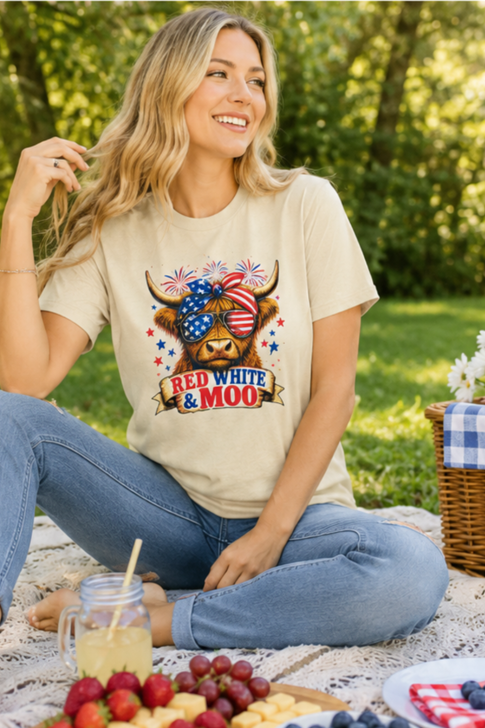 Patriotic Cow T-Shirt — "Red White & Moo" 4th of July Graphic Tee