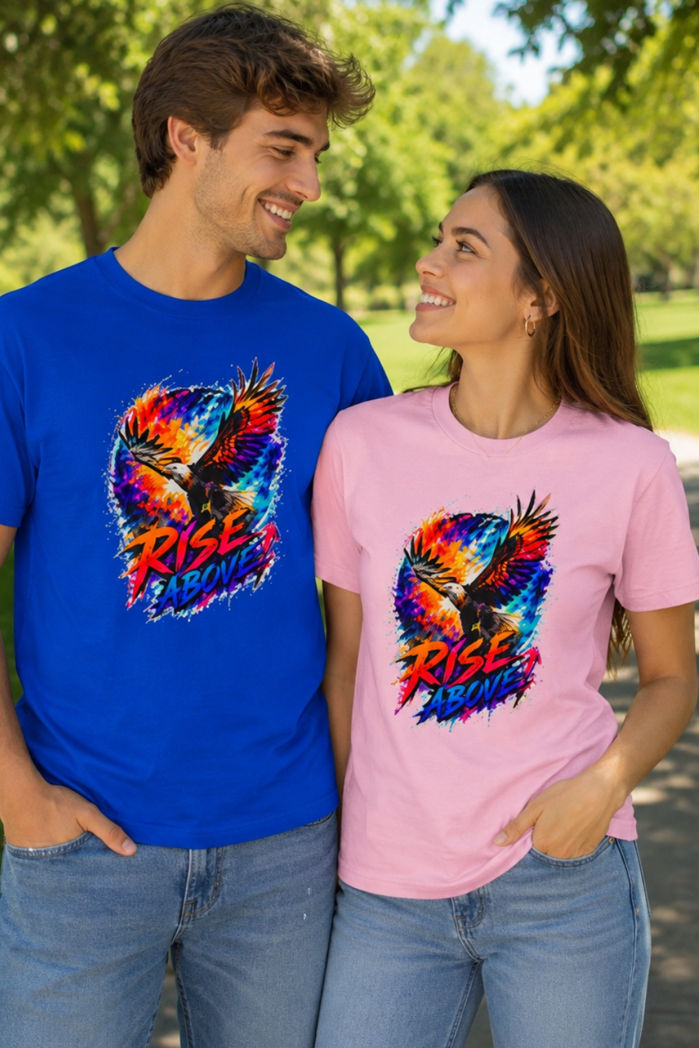 Rise Above Eagle Graphic T-Shirt | Motivational Unisex Tee | Colorful Freedom Bird Shirt