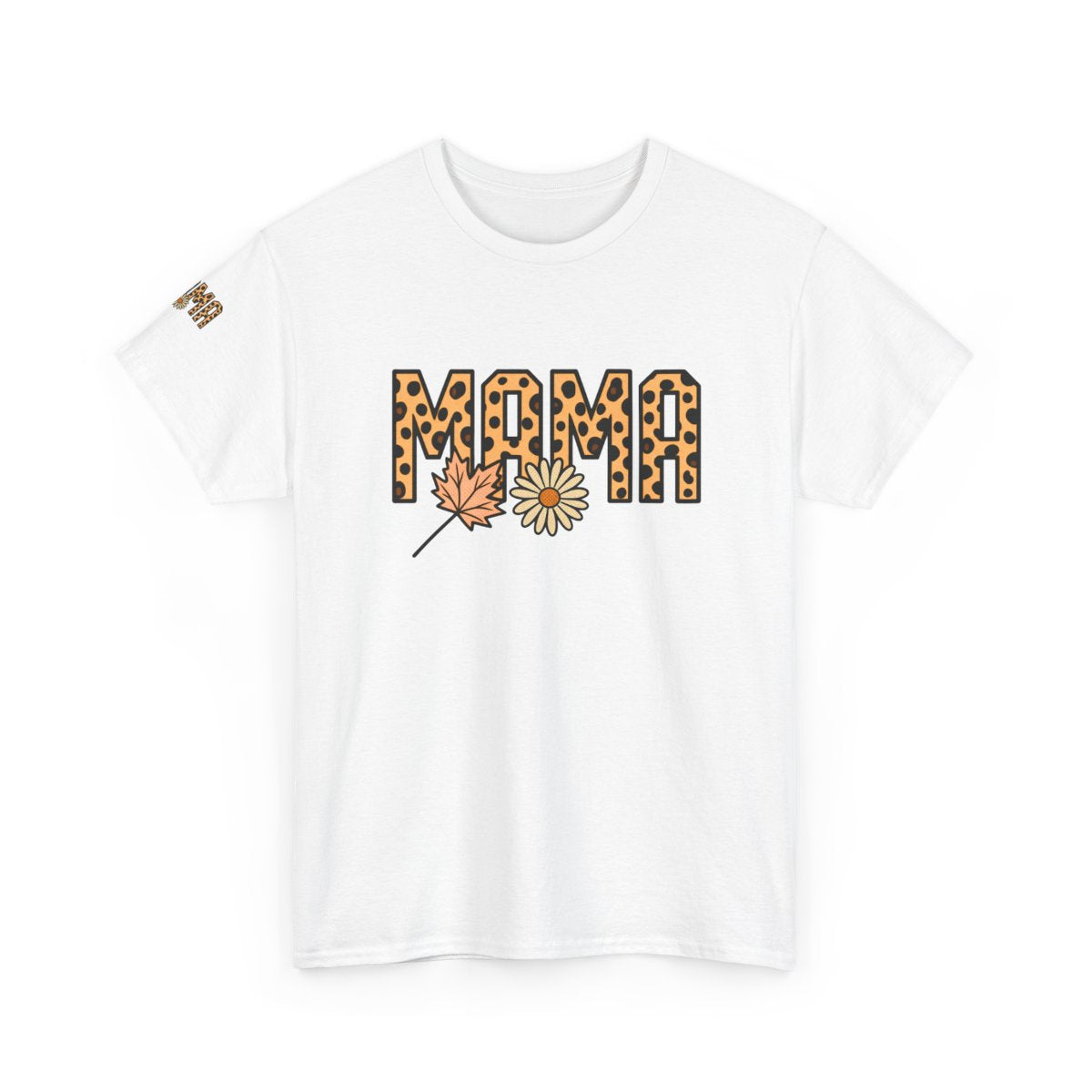 Leopard Print MAMA Shirt, Tee with Leaf and Daisy Accent