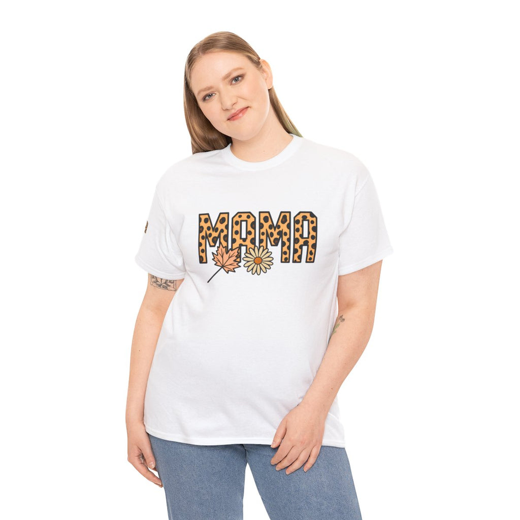Leopard Print MAMA Shirt, Tee with Leaf and Daisy Accent