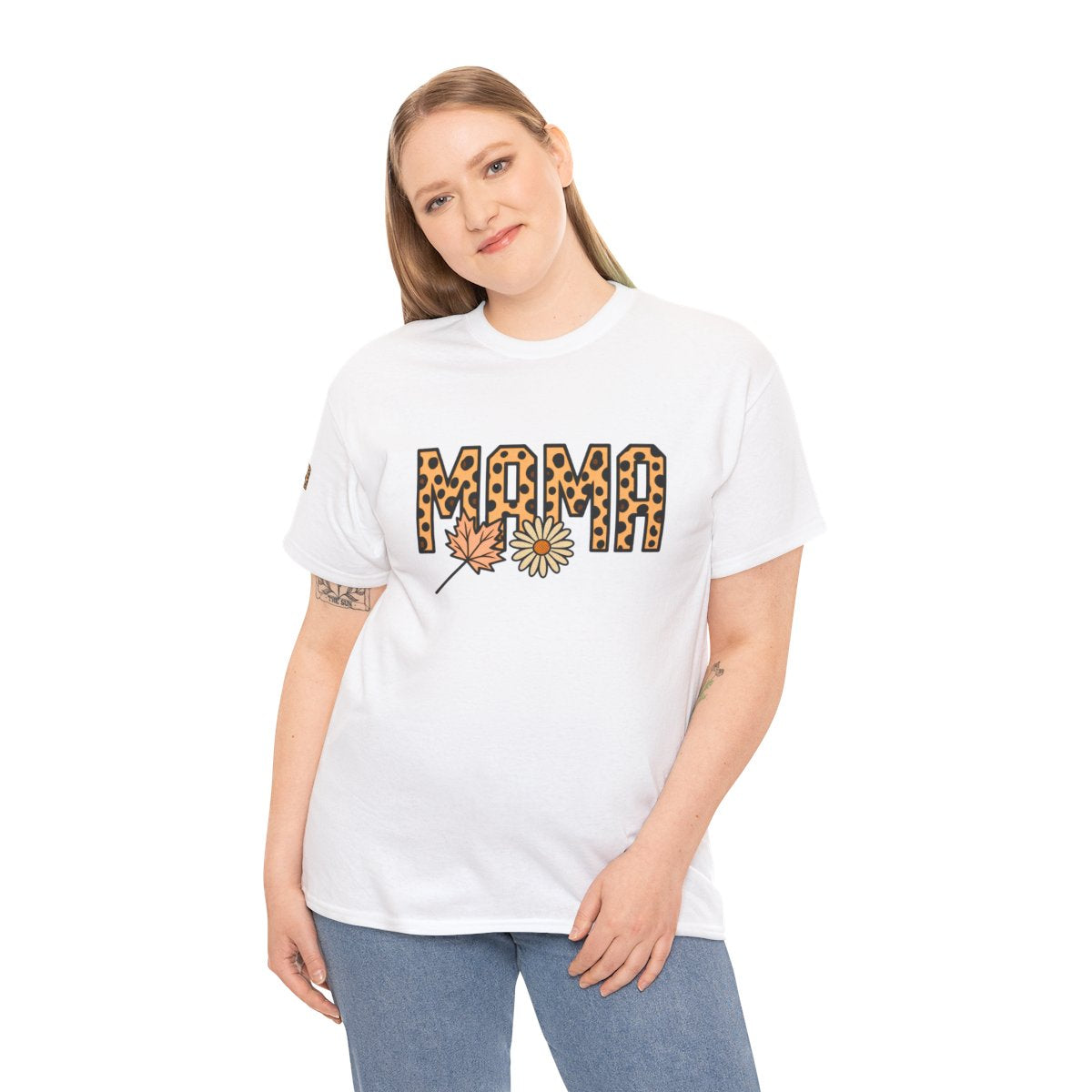 Leopard Print MAMA Shirt, Tee with Leaf and Daisy Accent