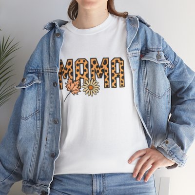 Leopard Print MAMA Shirt, Tee with Leaf and Daisy Accent