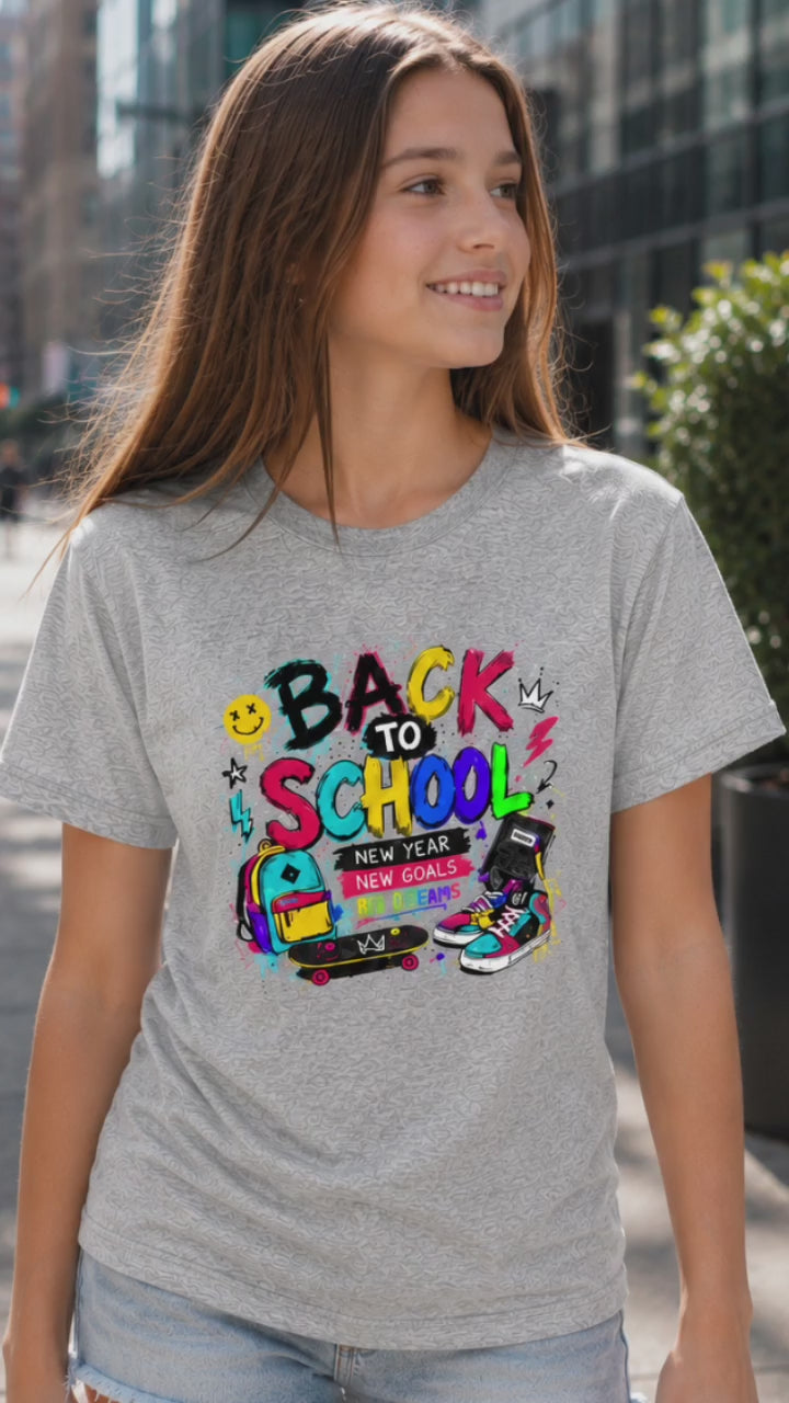 Back to School Youth T-Shirt | First Day of School Shirt | Backpack Sneakers Graphic Tee | Boys Girls School Tee | Student Gift