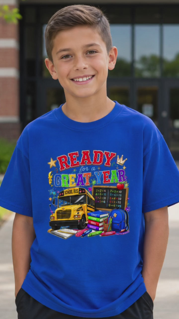 Kids T-Shirt — "Ready For A Great Year" School Bus Back-to-School Tee