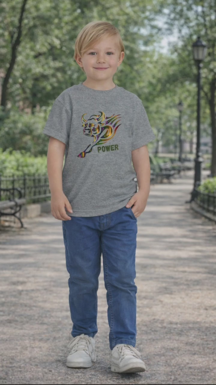 Toddler Tee — Colorful Charging Bull "Power" Graphic