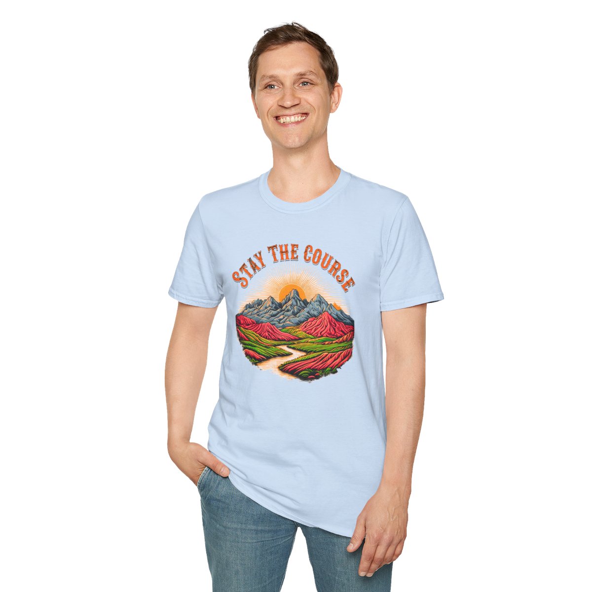 Stay The Course Vintage T-Shirt, Retro Mountain Sunset Tee, Motivational Graphic Shirt, Nature Hiking Tee, Unisex Aesthetic Tee