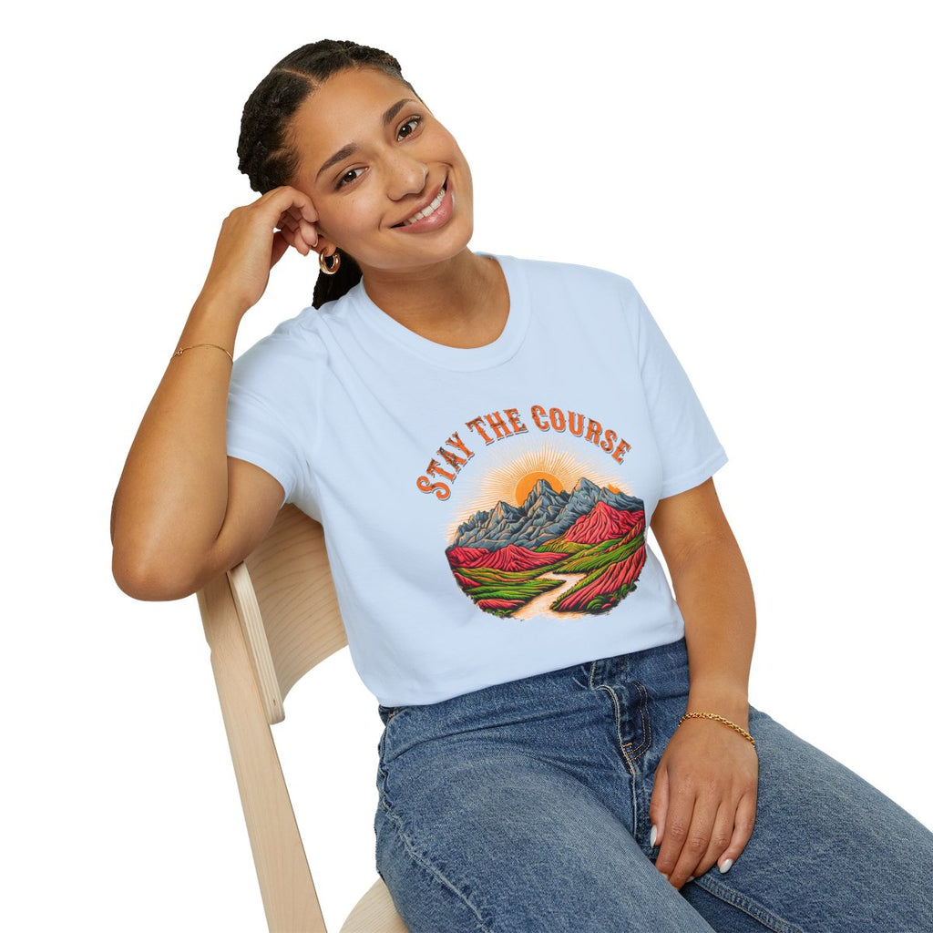 Stay The Course Vintage T-Shirt, Retro Mountain Sunset Tee, Motivational Graphic Shirt, Nature Hiking Tee, Unisex Aesthetic Tee