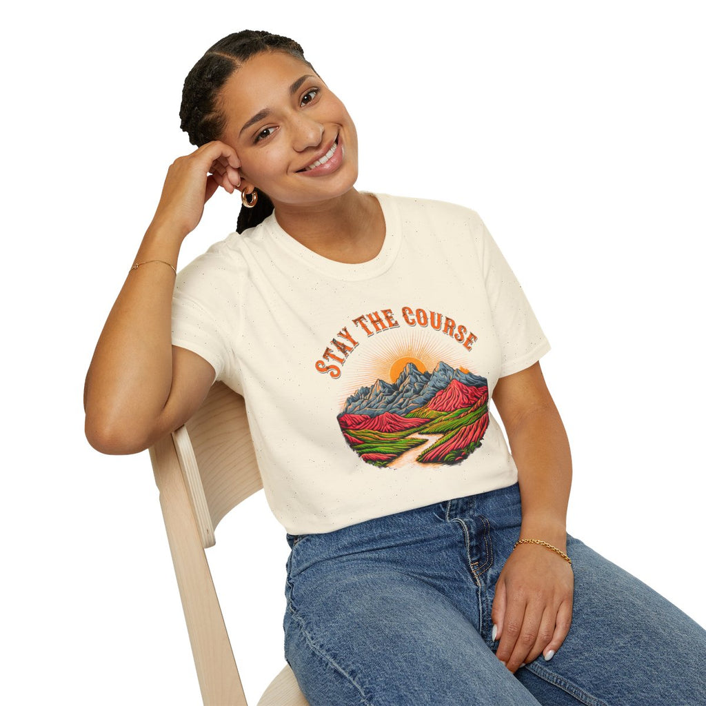Stay The Course Vintage T-Shirt, Retro Mountain Sunset Tee, Motivational Graphic Shirt, Nature Hiking Tee, Unisex Aesthetic Tee